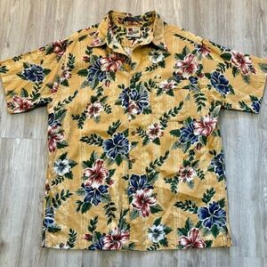 Tommy Hilfiger Large Men Hawaiian Aloha‎ Short Sleeve Button Shirt Orchid Floral